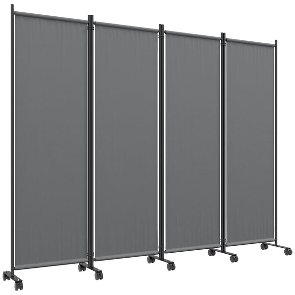 4 Panel Folding Room Divider with Lockable Wheels, 5.6ft Rolling Privacy Screen, Portable Freestanding Room Partition Separator for Home Office Bedroom, Dark Grey
