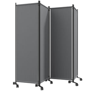 4 Panel Folding Room Divider with Lockable Wheels, 5.6ft Rolling Privacy Screen, Portable Freestanding Room Partition Separator for Home Office Bedroom, Dark Grey