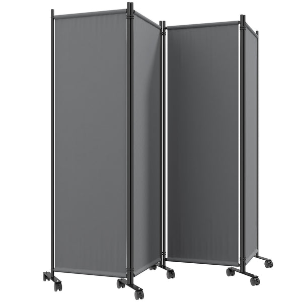 4 Panel Folding Room Divider with Lockable Wheels, 5.6ft Rolling Privacy Screen, Portable Freestanding Room Partition Separator for Home Office Bedroom, Dark Grey