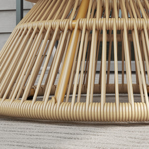 Rattan Outdoor Coffee Table, Patio End Table with Tempered Glass Tabletop & Steel Frame, Round Side Table Wicker Furniture for Backyard Lawn Balcony, Nature Wood