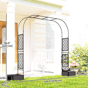 7.2ft Garden Arch with 2 Planter Boxes, PE-Coated Steel Outdoor Trellis Arbor for Climbing Plants, Wedding Arch for Party Outdoor Garden Backyard, Black