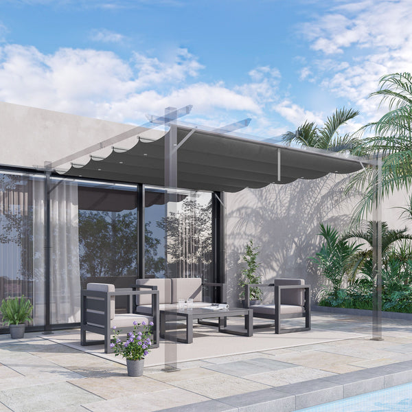 Retractable Pergola Shade Cover, Replacement Canopy Fabric for 3 x 3 (m) Pergola, Gazebo Retractable Roof, Dark Grey