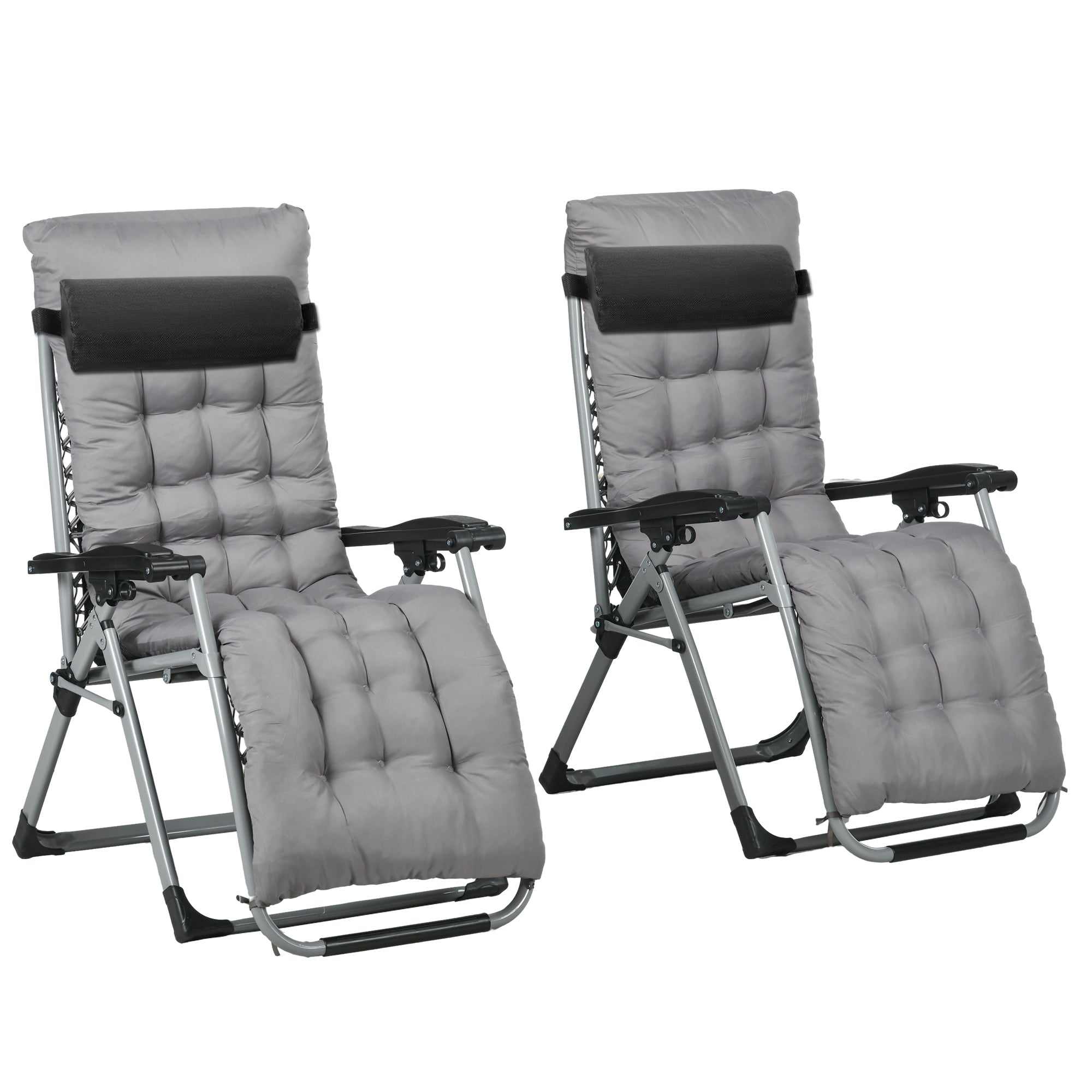 Reclining Zero Gravity Chair Set of 2, Folding Garden Chairs Set w/ Cushion, Dark Grey