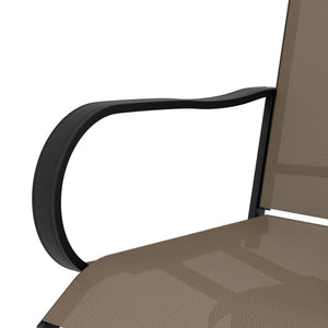Outdoor Bar Stools Set of 2 with Armrests, 360° Swivel Bar Height Patio Chairs with Mesh Fabric, Steel Frame Dining Chairs, for Balcony, Poolside, Backyard, Tan