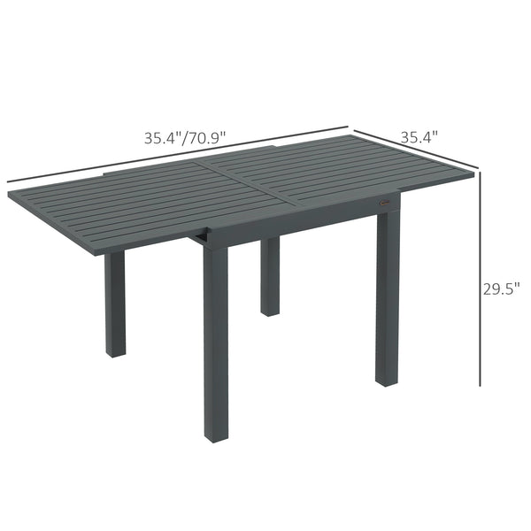 Outsunny Expandable Patio Dining Table for 4-6, 35.5" -70.75" Aluminum Extendable Outdoor Dining Table, Square/Rectangular Patio Table for Garden, Backyard, Poolside, Deck, Gray