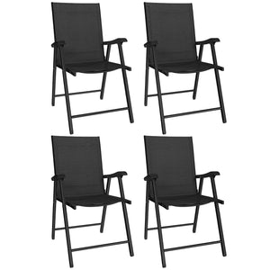 Folding Garden Chairs Set of 4, Foldable Garden Dining Chairs with High Back and Armrests, Breathable Texteline Folding Outdoor Chair Set with Metal Frame for Patio, Balcony, Black