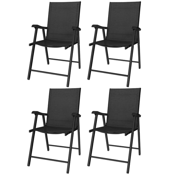 Folding Garden Chairs Set of 4, Foldable Garden Dining Chairs with High Back and Armrests, Breathable Texteline Folding Outdoor Chair Set with Metal Frame for Patio, Balcony, Black