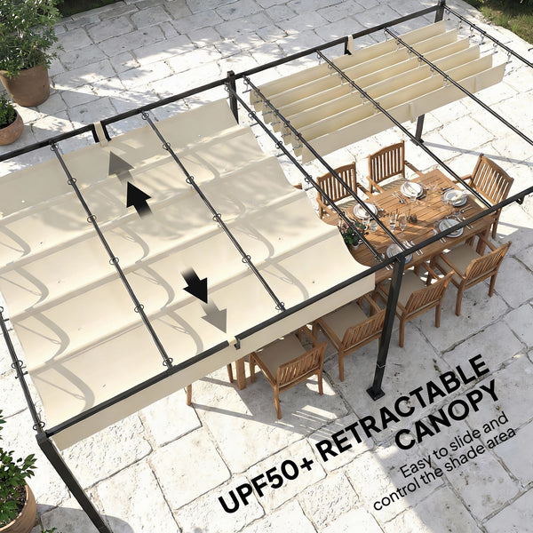 19' x 10' Pergola with Retractable Canopy, Patio Pergola with Sun Shade Shelter, UV50+ and Water-Repellent for Patio, Garden, Cream White