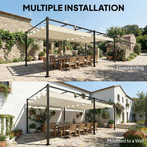 19' x 10' Pergola with Retractable Canopy, Patio Pergola with Sun Shade Shelter, UV50+ and Water-Repellent for Patio, Garden, Cream White