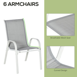 7 Piece Garden Dining Set with Dining Table and Chairs, 6 Seater Outdoor Furniture with Parasol Hole for Deck and Balcony, Grey