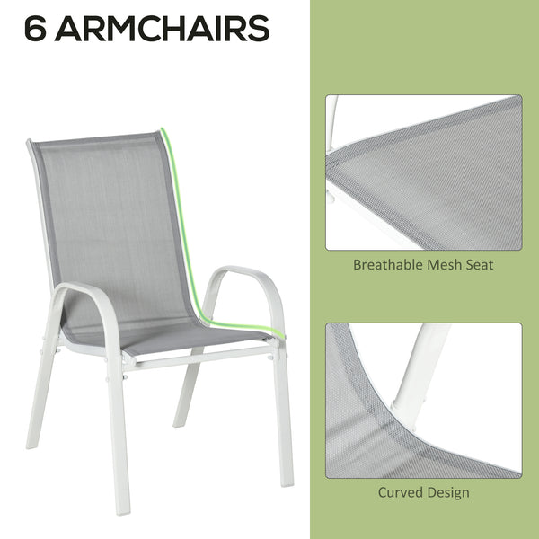 7 Piece Garden Dining Set with Dining Table and Chairs, 6 Seater Outdoor Furniture with Parasol Hole for Deck and Balcony, Grey