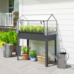 Raised Garden Bed with Greenhouse Cover, Elevated Planter Box with Legs and Drainage Hole for Vegetables Flowers Herbs, 39.4" x 18.9" x 48.8", Dark Gray