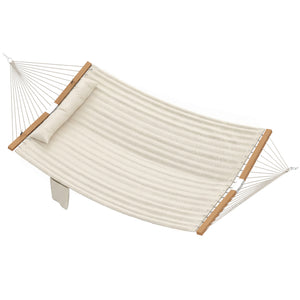 Double Hammock 2-Person with Pillow and Pad, Extra Large 200 x 140 cm, Load Capacity 200 kg, Swing Bed for Patio Porch Garden Lounging Outdoor and Indoor Cream White