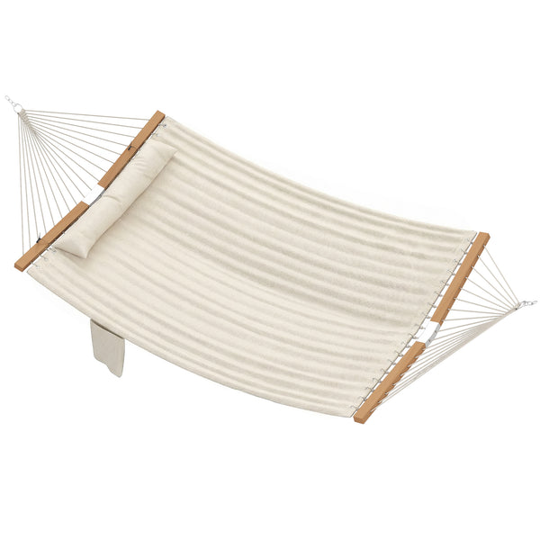 Double Hammock 2-Person with Pillow and Pad, Extra Large 200 x 140 cm, Load Capacity 200 kg, Swing Bed for Patio Porch Garden Lounging Outdoor and Indoor Cream White