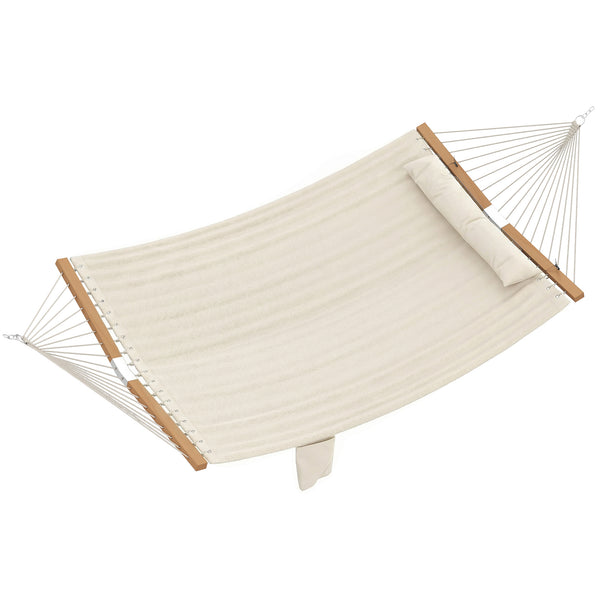 Double Hammock 2-Person with Pillow and Pad, Extra Large 200 x 140 cm, Load Capacity 200 kg, Swing Bed for Patio Porch Garden Lounging Outdoor and Indoor Cream White