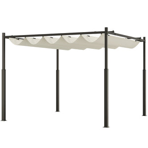 Outsunny 10' x 10' Retractable Pergola Canopy with Magnetic Fixture, UPF30+ Outdoor Patio Sun Shade Shelter, 3.1" Metal Column, for Patio, Garden, Backyard, Deck, Cream White