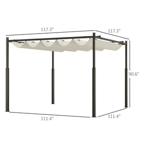 Outsunny 10' x 10' Retractable Pergola Canopy with Magnetic Fixture, UPF30+ Outdoor Patio Sun Shade Shelter, 3.1" Metal Column, for Patio, Garden, Backyard, Deck, Cream White