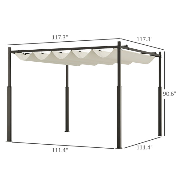 Outsunny 10' x 10' Retractable Pergola Canopy with Magnetic Fixture, UPF30+ Outdoor Patio Sun Shade Shelter, 3.1" Metal Column, for Patio, Garden, Backyard, Deck, Cream White