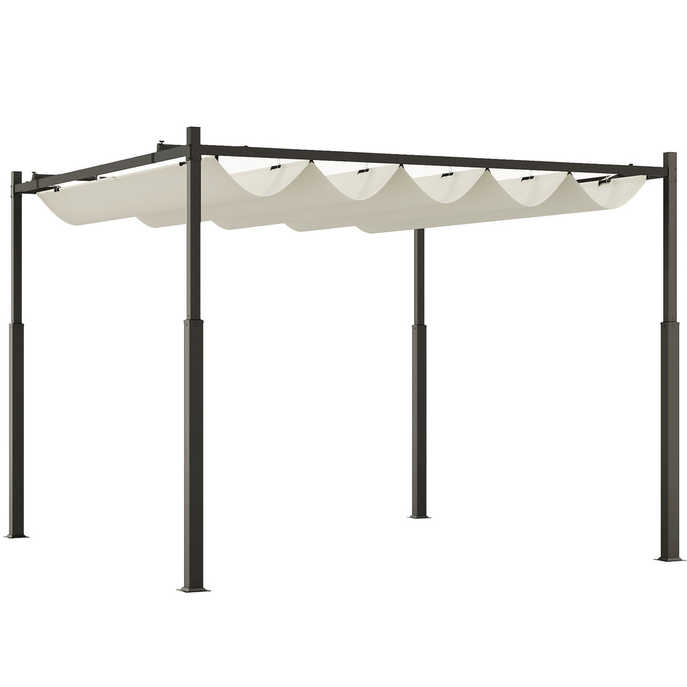 Outsunny 10' x 10' Retractable Pergola Canopy with Magnetic Fixture, UPF30+ Outdoor Patio Sun Shade Shelter, 3.1" Metal Column, for Patio, Garden, Backyard, Deck, Cream White