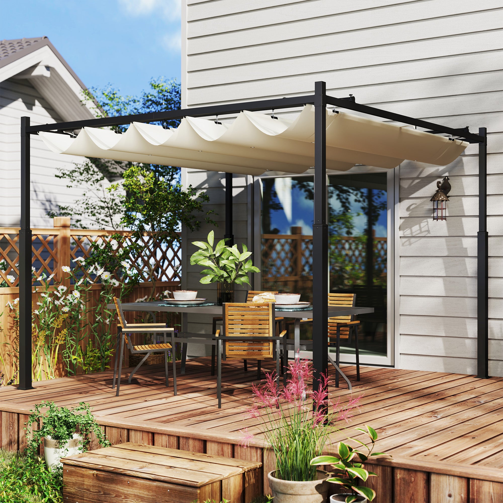 Outsunny 10' x 10' Retractable Pergola Canopy with Magnetic