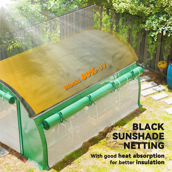 Walk-in Tunnel Greenhouse, 10' x 13' x 6.5' Plant Hot House with Sunshade Net, Roll-up Mesh Sidewalls, 2 Doors and 8 Windows, PE Cover, Galvanised Steel Frame, Green
