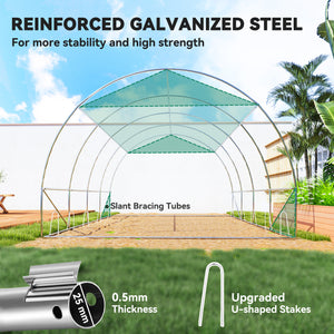 Walk-in Tunnel Greenhouse, 10' x 13' x 6.5' Plant Hot House with Sunshade Net, Roll-up Mesh Sidewalls, 2 Doors and 8 Windows, PE Cover, Galvanised Steel Frame, Green