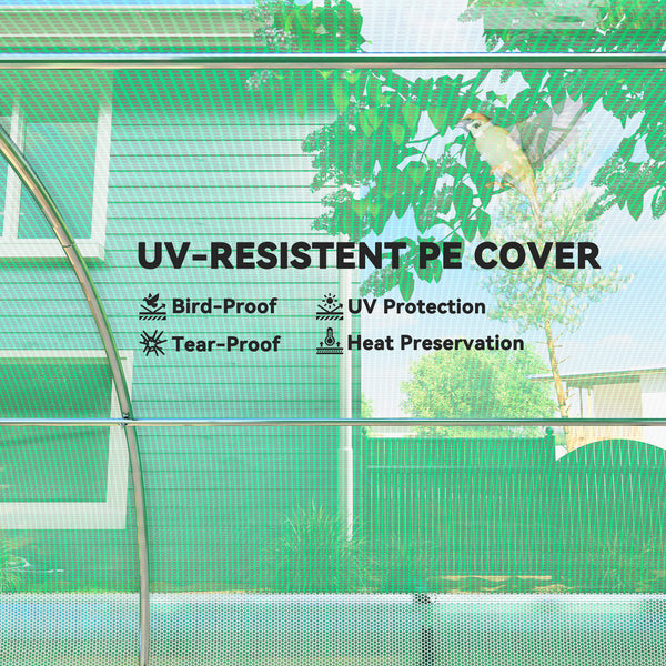 Walk-in Tunnel Greenhouse, 10' x 13' x 6.5' Plant Hot House with Sunshade Net, Roll-up Mesh Sidewalls, 2 Doors and 8 Windows, PE Cover, Galvanised Steel Frame, Green