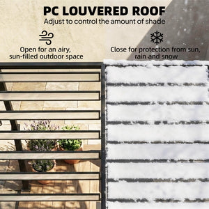 3 x 3 m Louvered Pergola with Adjustable PC Louvred Roof, Aluminium Frame, Patio Gazebo Pergola Canopy with Drainage Gutters, Handle, Expansion Screws for Garden Outdoor, Coffee