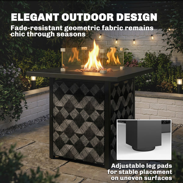 Square Propane Gas Fire Pit Table,12 KW Firepit Outdoor Patio Heater with Proof Net and Glass Wind Guard, Lava Rocks, Gas Tank Holder, Outdoor Firepits for Garden Patio, Black