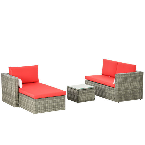 3-Piece Patio Furniture Set Modern Sectional Sofa Rattan Chair Wicker Conversation Set Outdoor Hand Woven Rattan Wicker Furniture Patio Coffee Table Sofa Set, Red