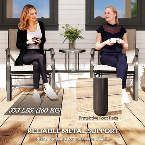 Double Patio Glider Chair with Glass Top Center Table, Outdoor Glider Loveseat with High Back,  All Weather Breathable Mesh Fabric for Garden, Backyard, Deck, Light Brown