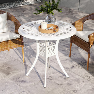 78 cm Round Garden Dining Table with Parasol Hole Antique Cast Aluminium Outdoor Table Only, White