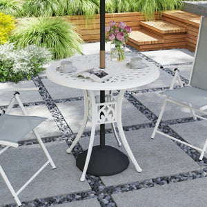 78 cm Round Garden Dining Table with Parasol Hole Antique Cast Aluminium Outdoor Table Only, White