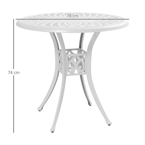 78 cm Round Garden Dining Table with Parasol Hole Antique Cast Aluminium Outdoor Table Only, White