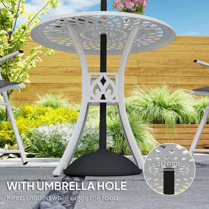 78 cm Round Garden Dining Table with Parasol Hole Antique Cast Aluminium Outdoor Table Only, White