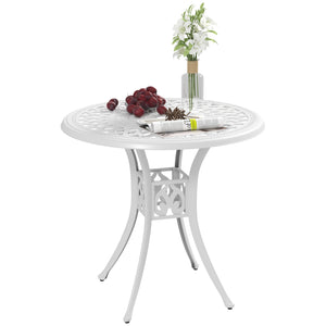 78 cm Round Garden Dining Table with Parasol Hole Antique Cast Aluminium Outdoor Table Only, White