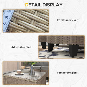 5 Pieces PE Rattan Garden Furniture Set, 4 Seater Garden Corner Sofa Set with Glass Coffee Table, Wicker Outdoor Furniture Set with Cushions for Patio Deck, Brown