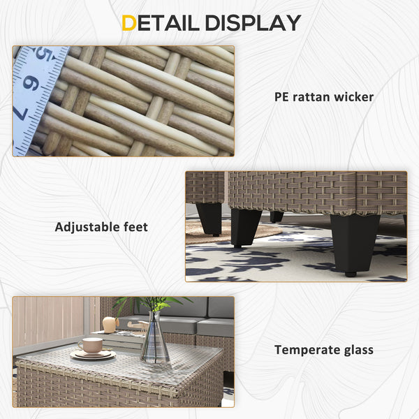 5 Pieces PE Rattan Garden Furniture Set, 4 Seater Garden Corner Sofa Set with Glass Coffee Table, Wicker Outdoor Furniture Set with Cushions for Patio Deck, Brown