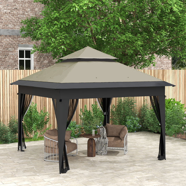3 x 3(m) Pop Up Gazebo with Mosquito Netting, 1 Person Easy up Marquee Party Tent with 1-Button Push, Double Roof, Carry Bag, Sandbags, Height Adjustable Instant Shelter, Grey