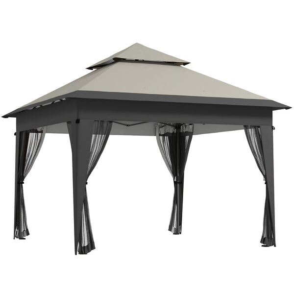 3 x 3(m) Pop Up Gazebo with Mosquito Netting, 1 Person Easy up Marquee Party Tent with 1-Button Push, Double Roof, Carry Bag, Sandbags, Height Adjustable Instant Shelter, Grey