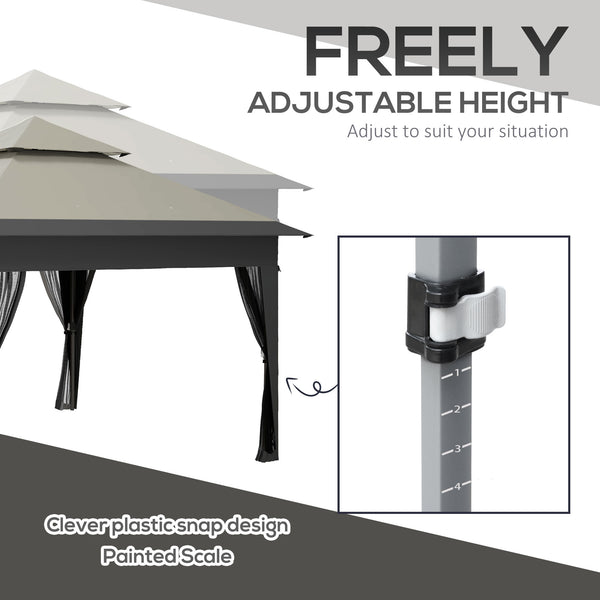 3 x 3(m) Pop Up Gazebo with Mosquito Netting, 1 Person Easy up Marquee Party Tent with 1-Button Push, Double Roof, Carry Bag, Sandbags, Height Adjustable Instant Shelter, Grey