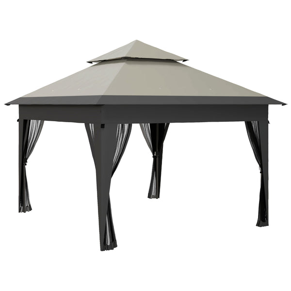 3 x 3(m) Pop Up Gazebo with Mosquito Netting, 1 Person Easy up Marquee Party Tent with 1-Button Push, Double Roof, Carry Bag, Sandbags, Height Adjustable Instant Shelter, Grey
