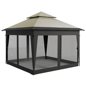 3 x 3(m) Pop Up Gazebo with Mosquito Netting, 1 Person Easy up Marquee Party Tent with 1-Button Push, Double Roof, Carry Bag, Sandbags, Height Adjustable Instant Shelter, Grey