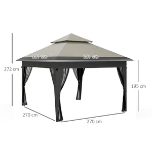 3 x 3(m) Pop Up Gazebo with Mosquito Netting, 1 Person Easy up Marquee Party Tent with 1-Button Push, Double Roof, Carry Bag, Sandbags, Height Adjustable Instant Shelter, Grey