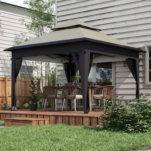 3 x 3(m) Pop Up Gazebo with Mosquito Netting, 1 Person Easy up Marquee Party Tent with 1-Button Push, Double Roof, Carry Bag, Sandbags, Height Adjustable Instant Shelter, Grey