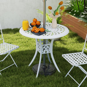 30-inch Round Patio Dining Table with Umbrella Hole Cast Aluminium Outdoor Bistro Table Only, White