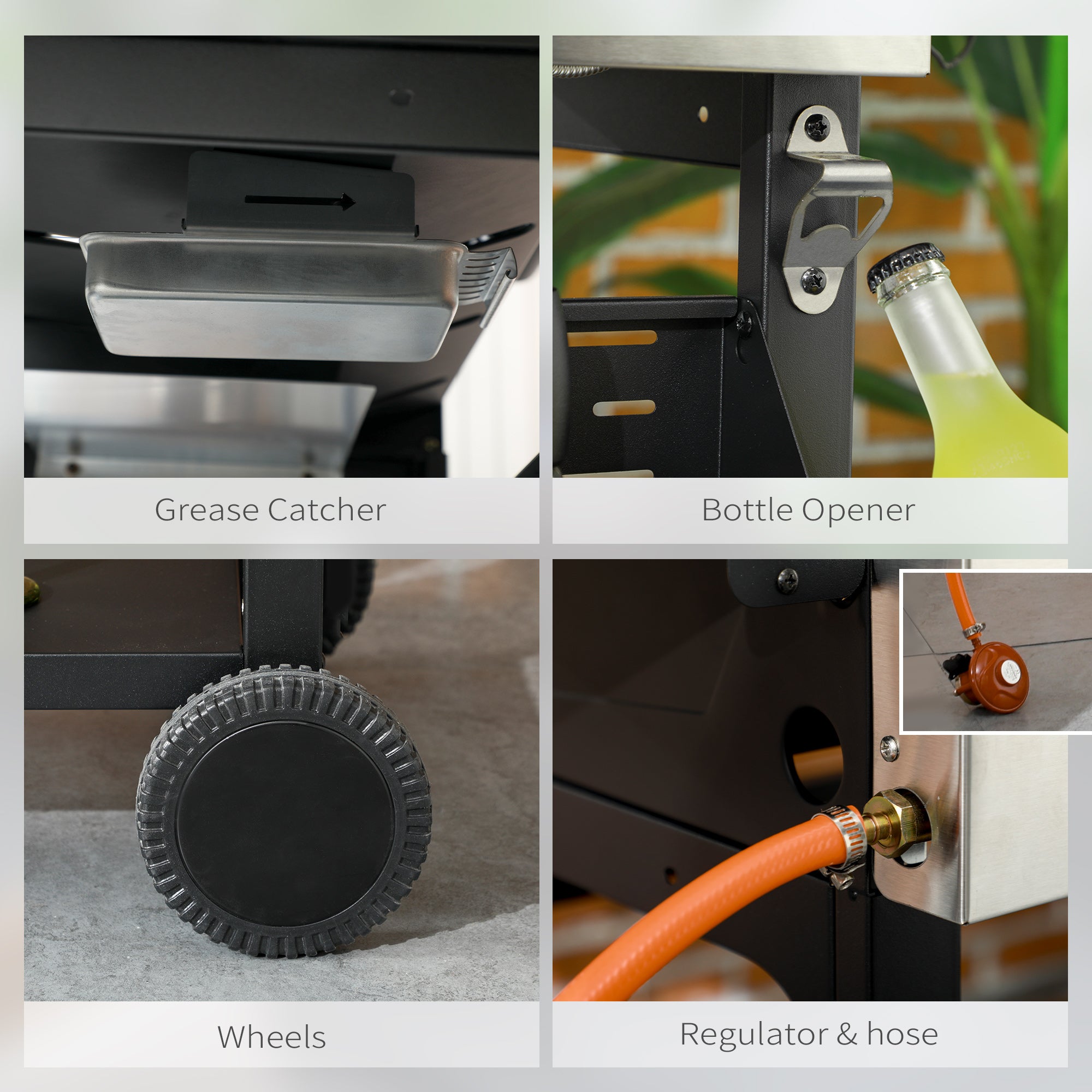 Outsunny Gasgrill met 3 Branders, Slang, Anti-aanbak Grillplaat Outsunny Gasgrill met 3 Branders, Slang, Anti-aanbak Grillplaat