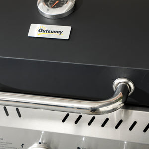 3+1 Gas Burner Grill, 11.5 kW Propane Gas Barbecue BBQ Grill with Wheels, Warming Rack, Shelves, Thermometer, Bottle Opener, Black