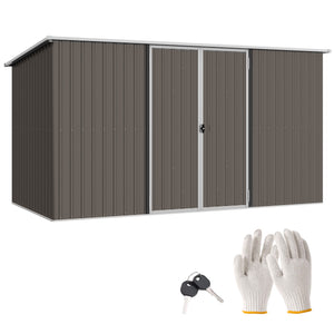 Outsunny 11' x 6' Outdoor Storage Shed, Galvanized Metal Utility Garden Tool House, Lockable Door for Backyard, Bike, Patio, Garage, Lawn, Light Gray