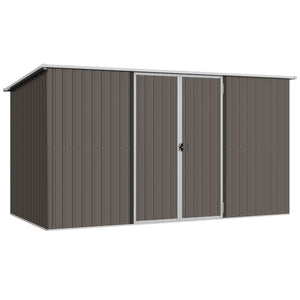 Outsunny 11' x 6' Outdoor Storage Shed, Galvanized Metal Utility Garden Tool House, Lockable Door for Backyard, Bike, Patio, Garage, Lawn, Light Gray